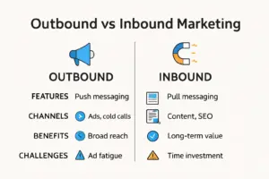 Inbound vs outbound lead generation comparison showing differences in trust conversion and cost
