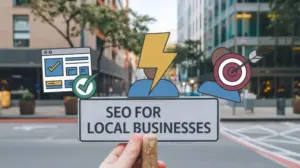 Three pillars of local SEO including Google Business Profile website optimisation and customer reviews