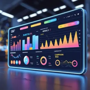 Digital marketing analytics dashboard showing data driven decisions and campaign performance tracking